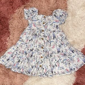Floral Button-Front Girls' Dress - Blue & Pink